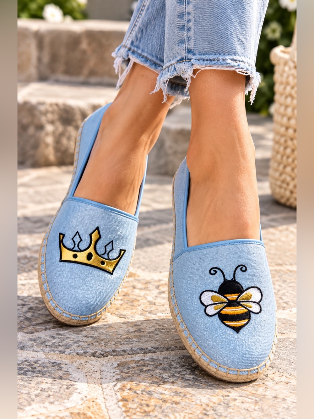 Circus by Sam Edelman Queen Bee Espadrille Flats Women’s 8.5 Blue Crown Bee Slip